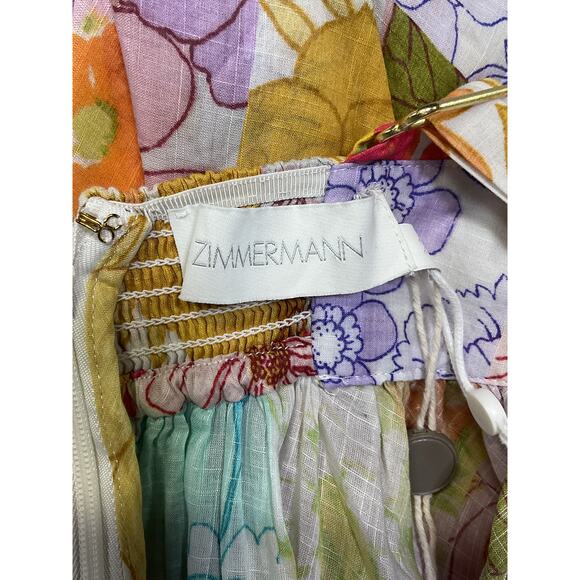 Zimmermann 'Bells' Blue Bow-Detailed Floral-Print Cotton-Voile Midi Dress Size 2 - Picture 5 of 5